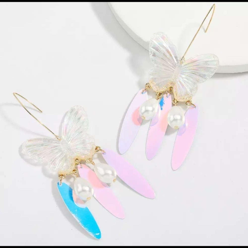 Long Colorful Butterfly Earrings